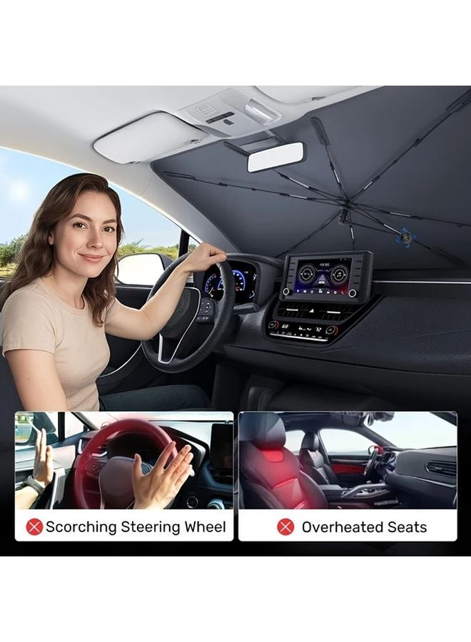 Silver Foldable Car Sunshade 360 Degree Rotating with Heat Protection Cooling UV Block for SUV Truck Sedan - Image 1