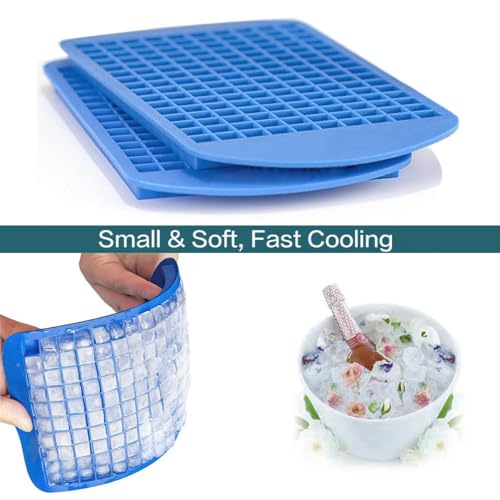 Jisile Silicone Mini Ice Cube Tray, 160 Crushed Ice Cube Molds Easy Release Small Ice Cube for Chilling Whiskey Cocktail, Kitchen Gadgets Stackable Ice Trays (Blue) - Image 4