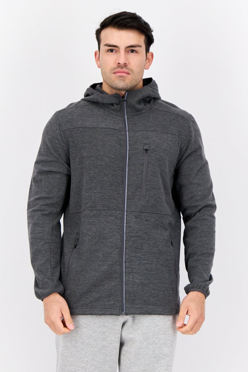 MOTION سويت شيرت بغطاء رأس بأكمام طويلة للرجال، رمادي داكن - Image 1