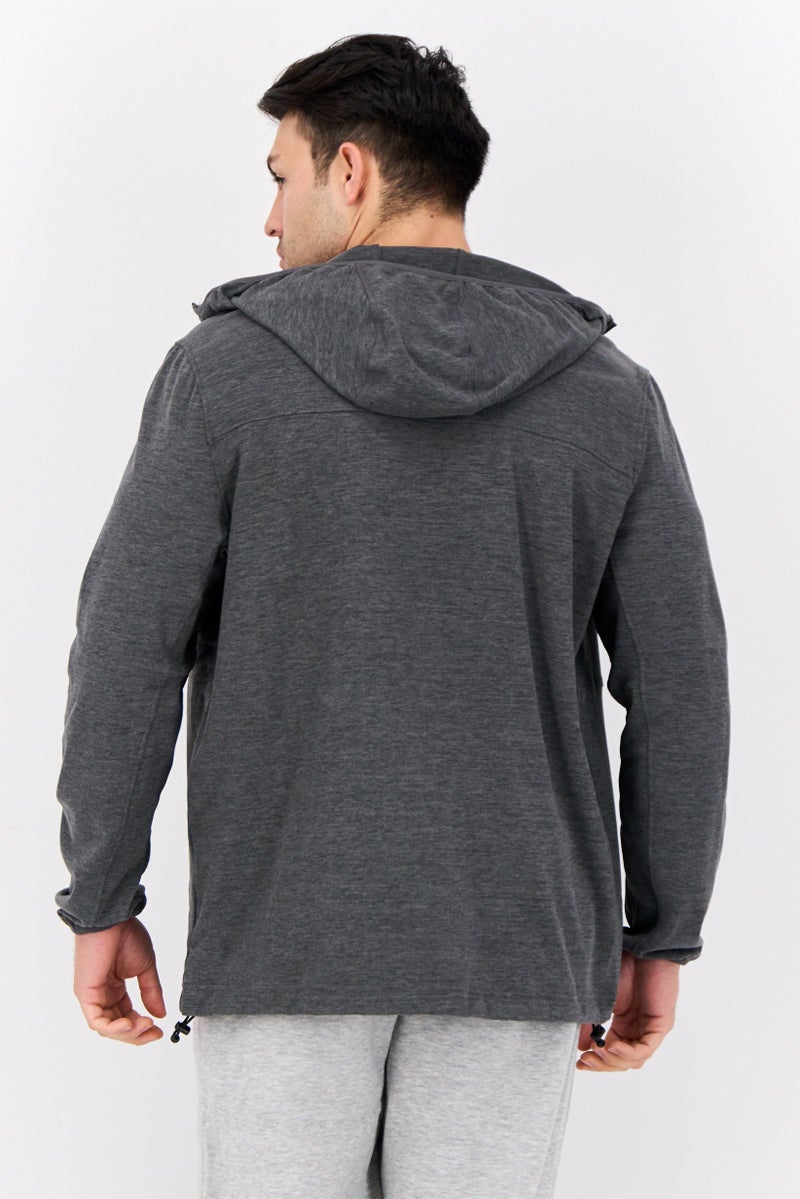 MOTION سويت شيرت بغطاء رأس بأكمام طويلة للرجال، رمادي داكن - Image 3
