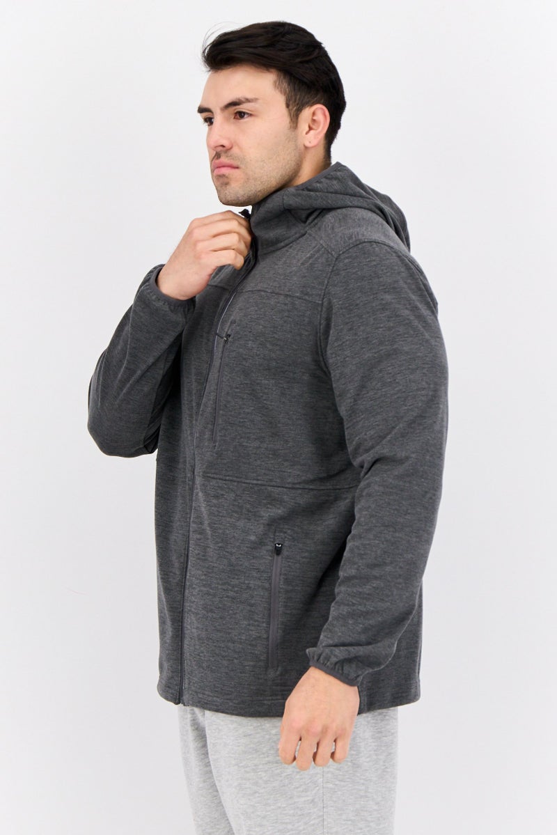 MOTION سويت شيرت بغطاء رأس بأكمام طويلة للرجال، رمادي داكن - Image 4