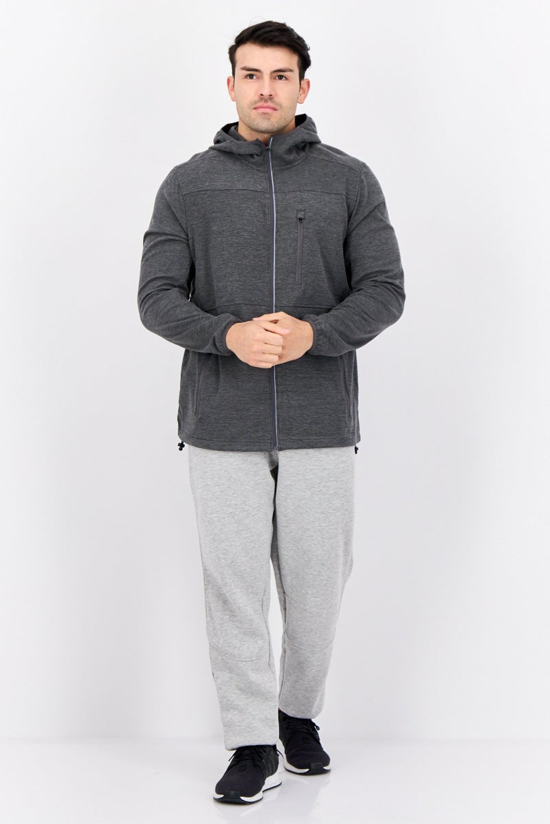 MOTION سويت شيرت بغطاء رأس بأكمام طويلة للرجال، رمادي داكن - Image 2