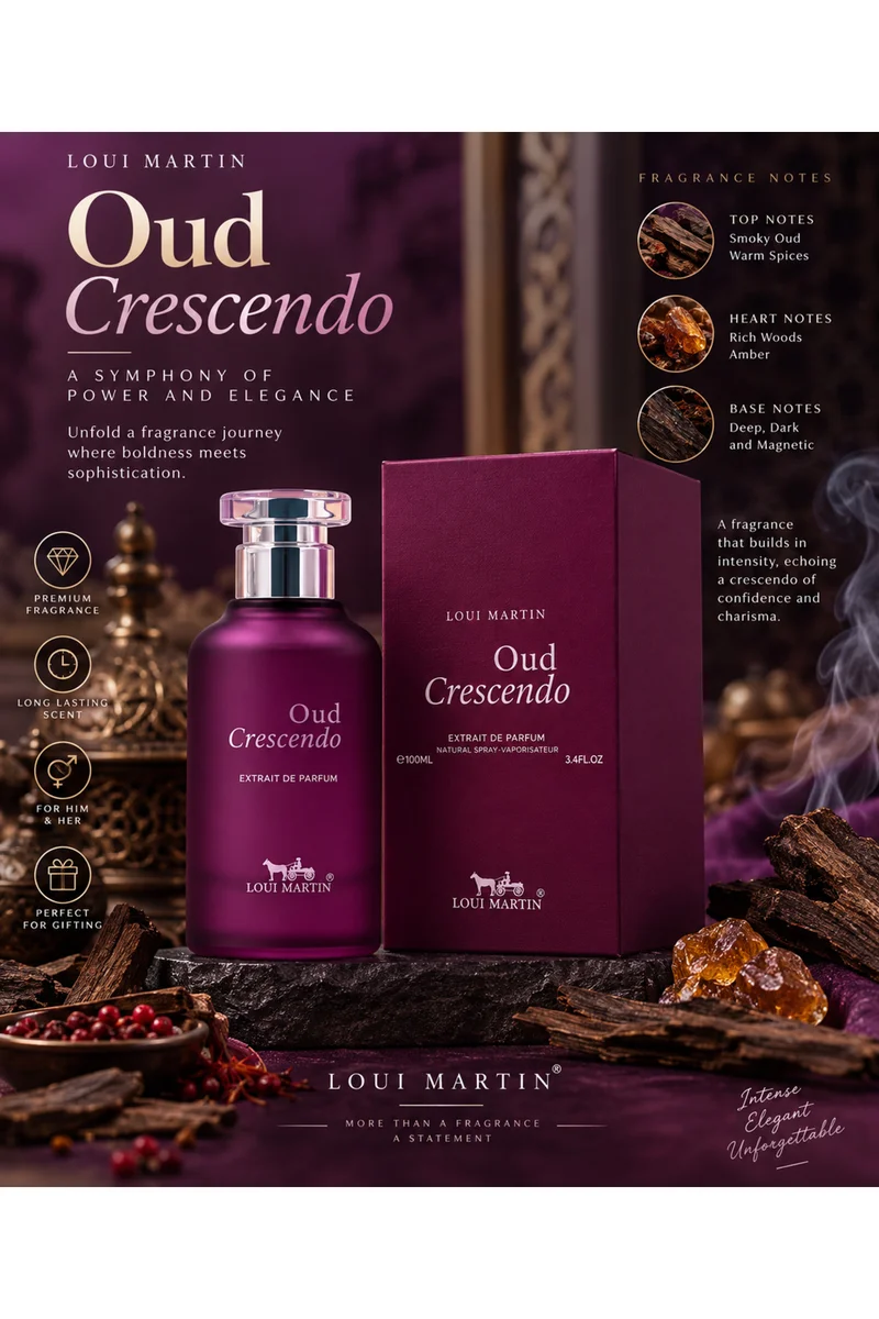 Loui Martin Oud Crescendo Extrait de Parfum 100ml – Smoky Oud, Warm Spices & Amber Fragrance