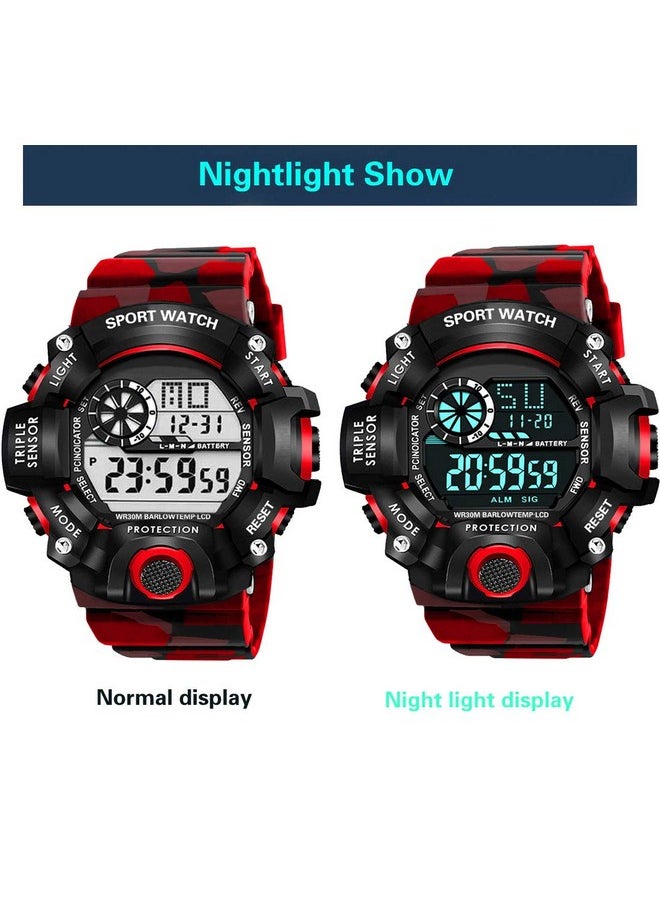 Shocknshop Shocknshop Digital Sports Multi Functional Rubber Black Dial Watch for Mens Boys -315RED (Red)  - Image 2