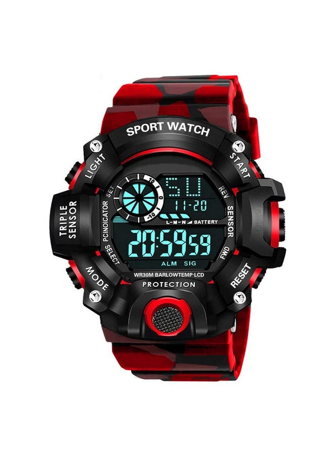 Shocknshop Shocknshop Digital Sports Multi Functional Rubber Black Dial Watch for Mens Boys -315RED (Red)  - Image 1