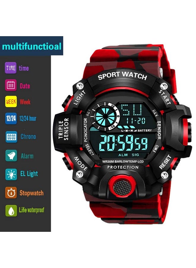 Shocknshop Shocknshop Digital Sports Multi Functional Rubber Black Dial Watch for Mens Boys -315RED (Red)  - Image 5