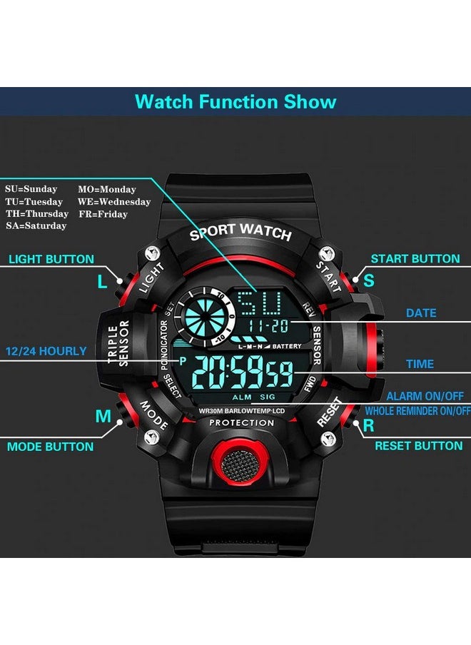 Shocknshop Shocknshop Digital Sports Multi Functional Rubber Black Dial Watch for Mens Boys -315RED (Red)  - Image 4