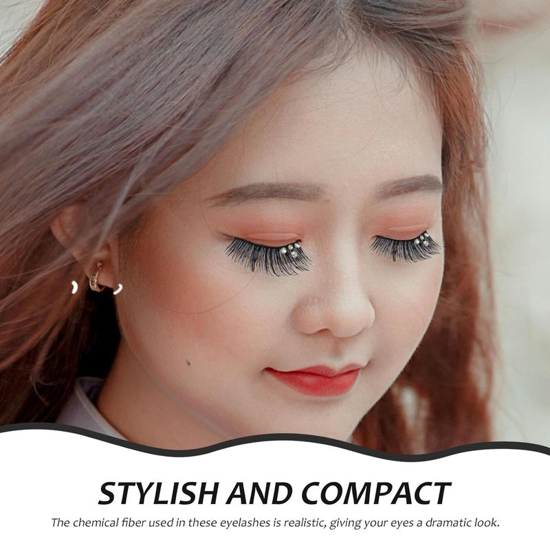 5 Pairs False Eyelashes Rhinestones Extended Winged Wispy Fake Lashes Natural Look Black and Blue Fantasy Stage Makeup - Image 3