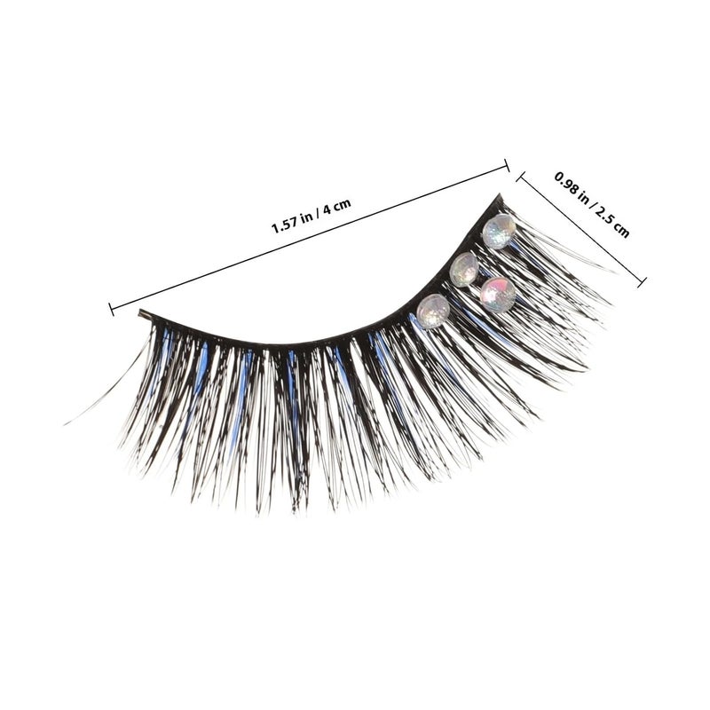5 Pairs False Eyelashes Rhinestones Extended Winged Wispy Fake Lashes Natural Look Black and Blue Fantasy Stage Makeup - Image 2