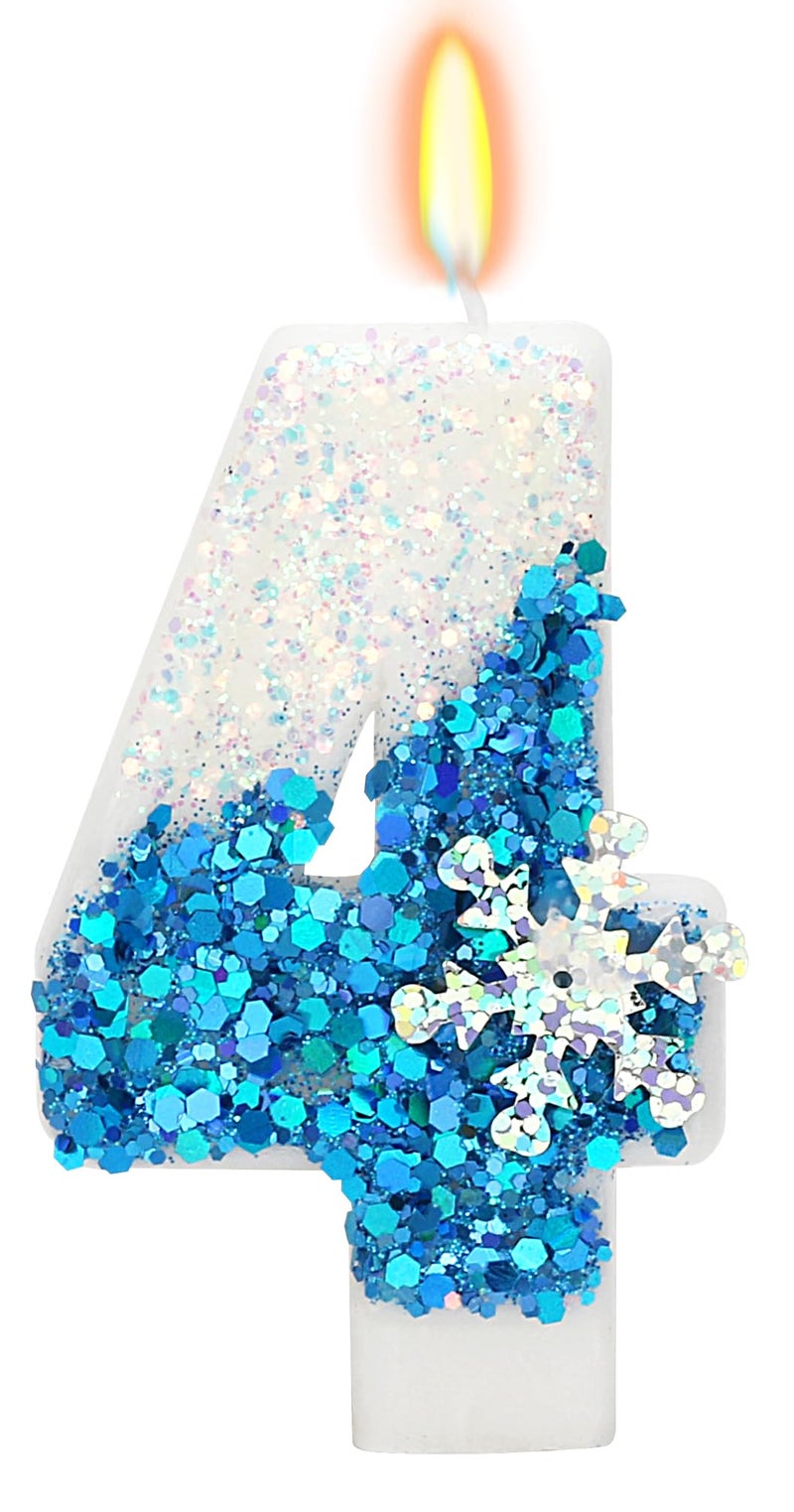 Snow Frozen Themed Birthday Candles 4th Birthday Candle for Party Supplies Frozen Birthday Party Decor 276 inch Number 4 Cake Topper Decoration Number 4