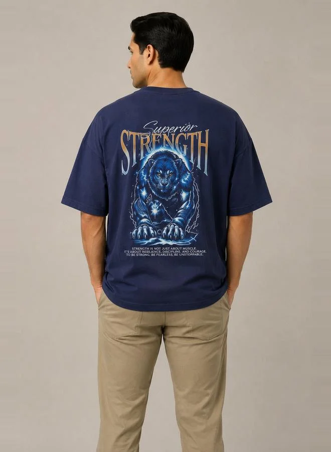 تايك تو Navy Blue Falcon Logo Graphic Print Relaxed Fit T-Shirt By Falcon