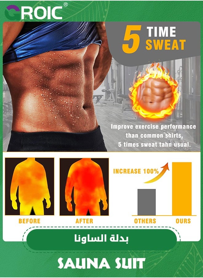 GROIC - Men Sweat Suit, Sauna Sweat Suits Shirt Waist Trainer for Men, Compression Vest Workout Gym Clothes Sweat Enhancer Short Sleeve, Weight Loss Body Shaper for Workout Sports,XXL/3XL - Image 1