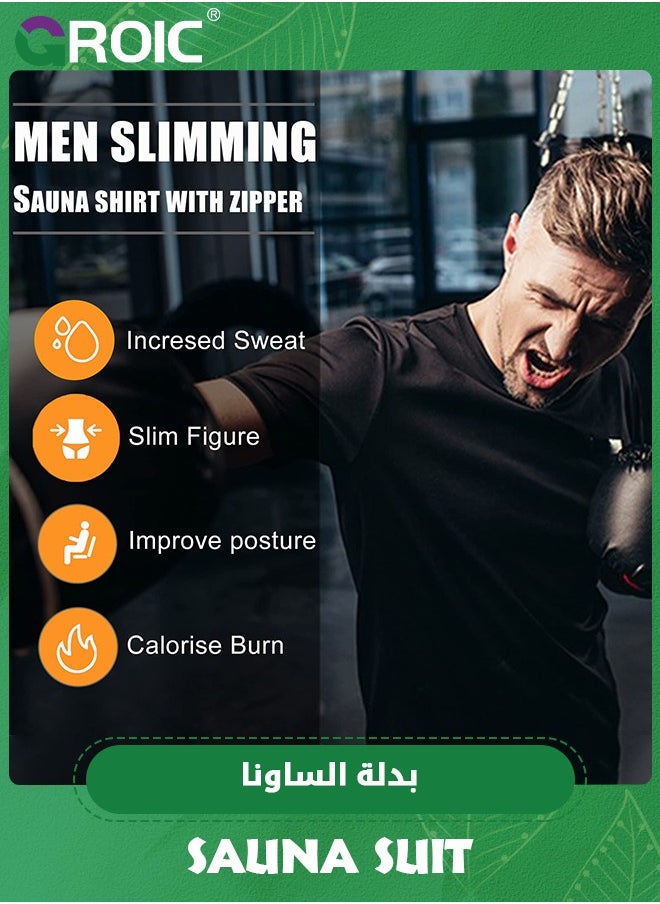 GROIC - Men Sweat Suit, Sauna Sweat Suits Shirt Waist Trainer for Men, Compression Vest Workout Gym Clothes Sweat Enhancer Short Sleeve, Weight Loss Body Shaper for Workout Sports,XXL/3XL - Image 1