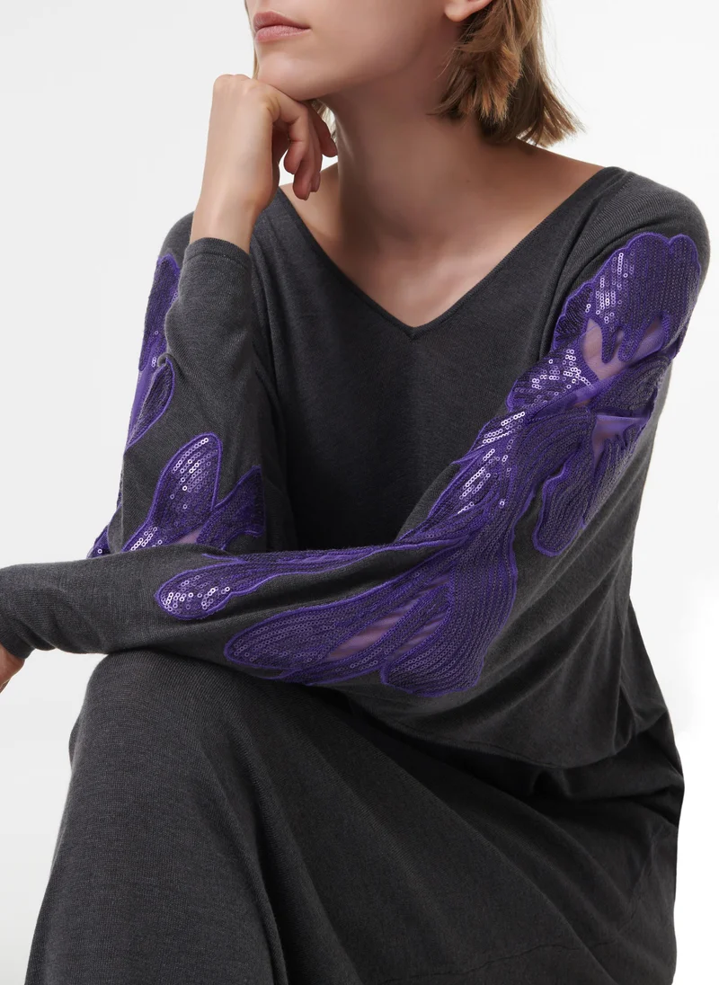 ليم قفطان بأكمام مطرزة بالترتر