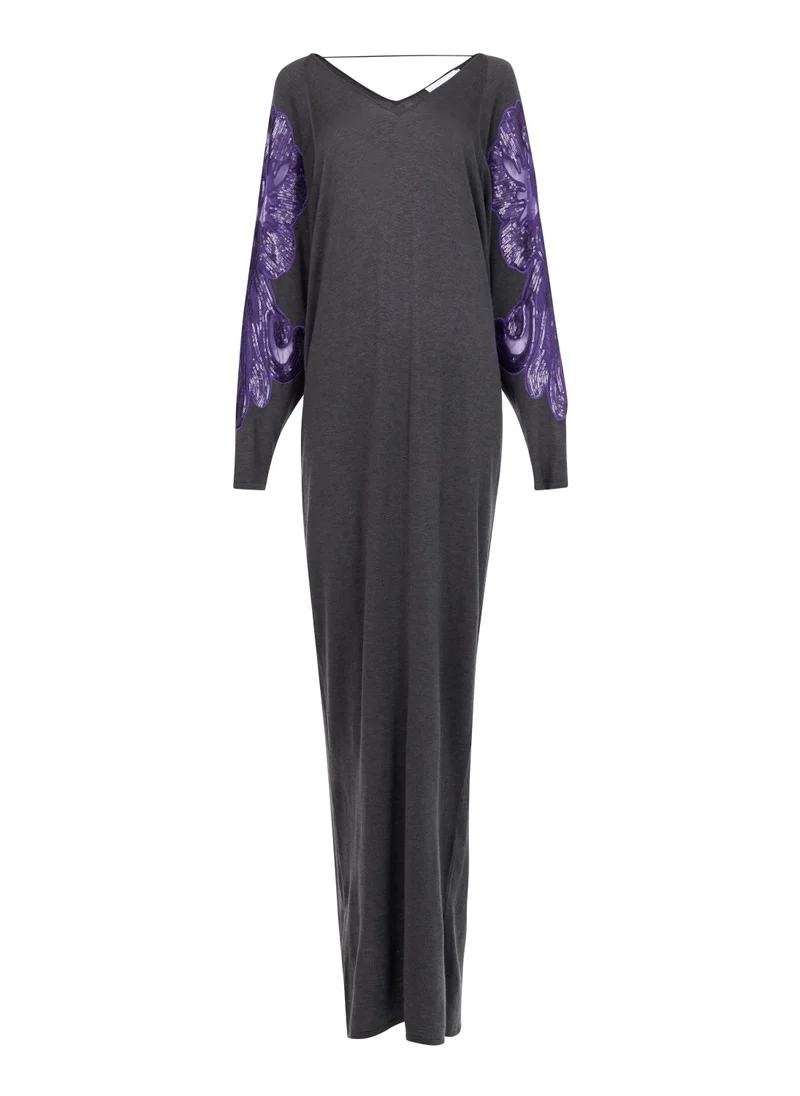 ليم قفطان بأكمام مطرزة بالترتر