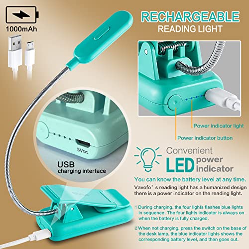 VAVOFO Clip On Book Light for Bed Kids, 7 LED Reading Light with 9-Level Warm Cool White Daylight, Eye Care Lamp with Power Indicator for Bookworms (Blue) - Image 4