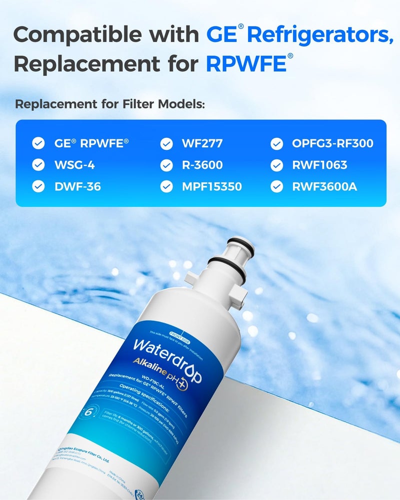 Waterdrop WD-F19C-AL Alkaline Refrigerator Water Filter, Enhances pH, Replacement for GEÂ® RPWFEÂ®, RPWF (Built-in CHIP) Refrigerator Water Filter, Compatible with GFE28GYNFS, GFE28GELDS - Image 3