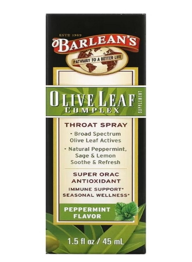BARLEAN'S Olive Leaf Complex Throat Spray Peppermint 1.5 fl oz 45 ml - Image 2