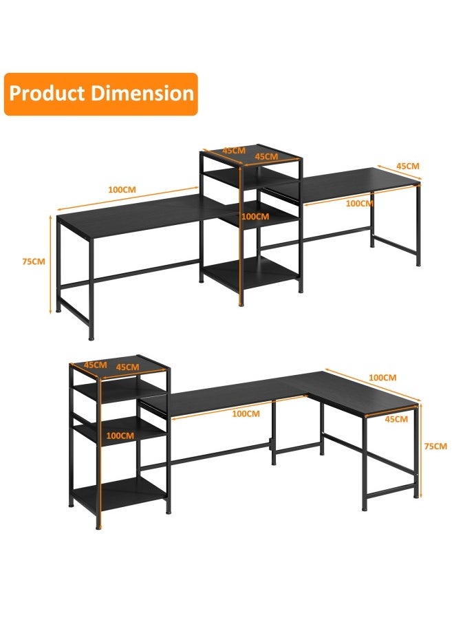 ADEBOLA Gaming Table with Bookshelf,L-shaped Corner Desk Bring 4 Storage Shelves, Used as Computer Table,Study Desk,Home Office Desk and Workstation  - Image 4