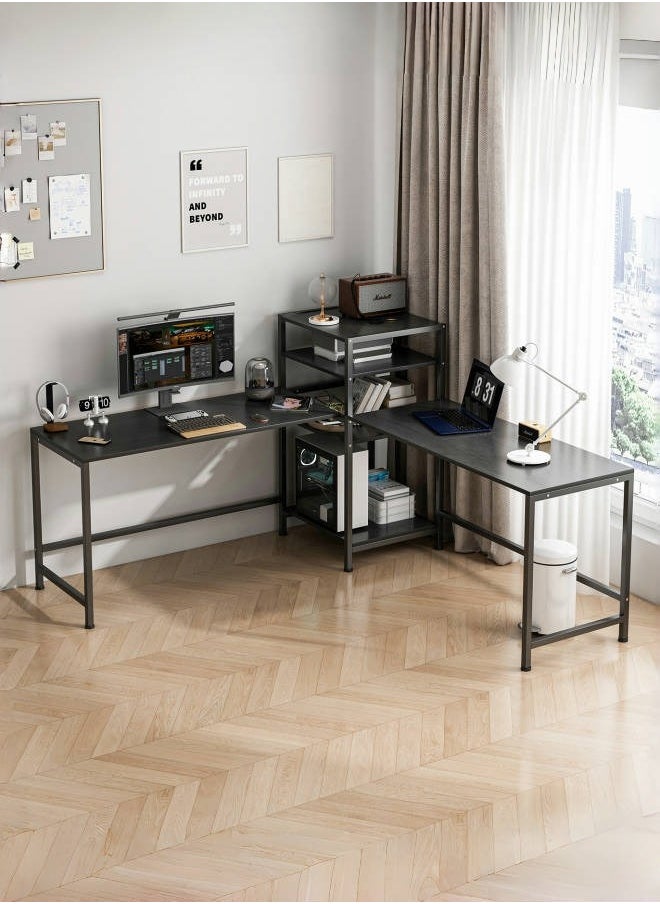 ADEBOLA Gaming Table with Bookshelf,L-shaped Corner Desk Bring 4 Storage Shelves, Used as Computer Table,Study Desk,Home Office Desk and Workstation  - Image 5