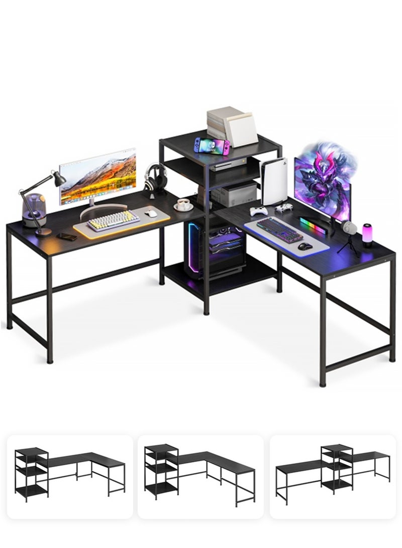 ADEBOLA Gaming Table with Bookshelf,L-shaped Corner Desk Bring 4 Storage Shelves, Used as Computer Table,Study Desk,Home Office Desk and Workstation - Image 1