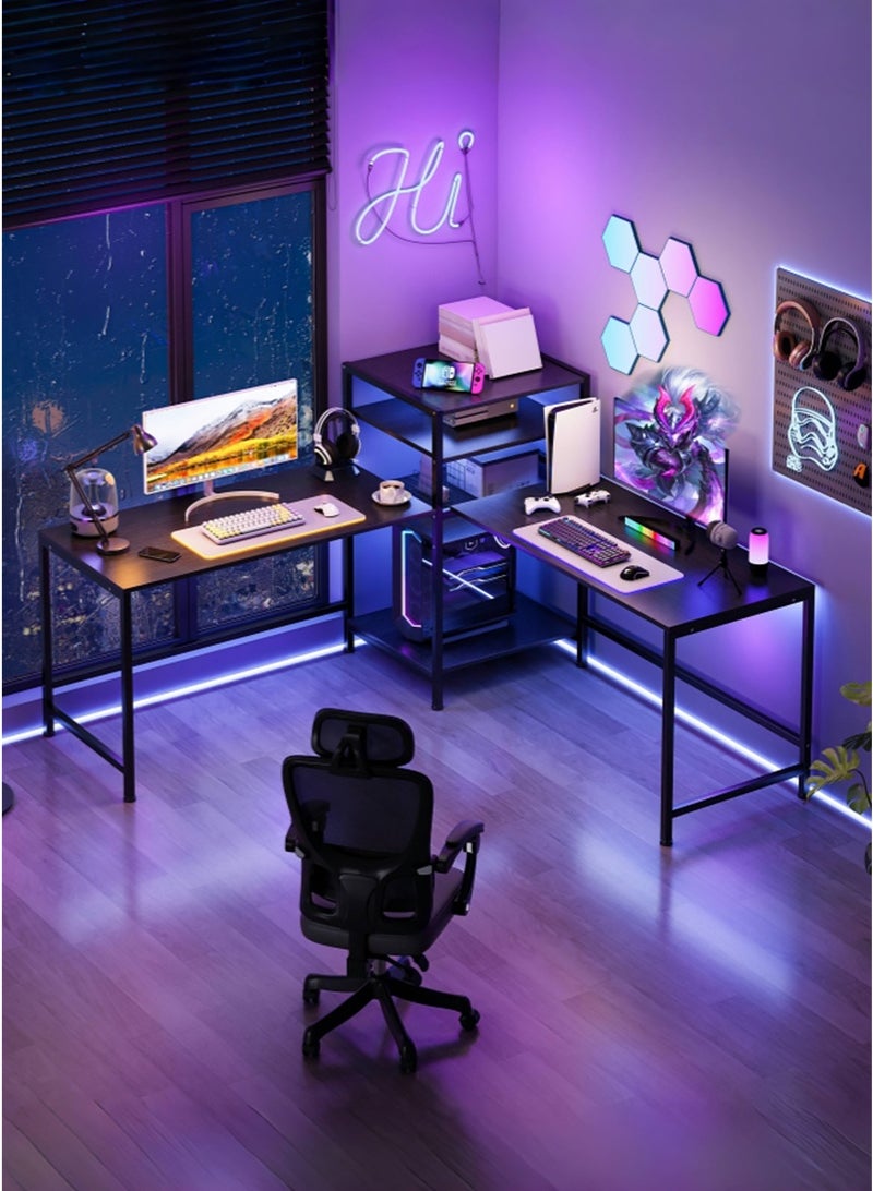 ADEBOLA Gaming Table with Bookshelf,L-shaped Corner Desk Bring 4 Storage Shelves, Used as Computer Table,Study Desk,Home Office Desk and Workstation - Image 2