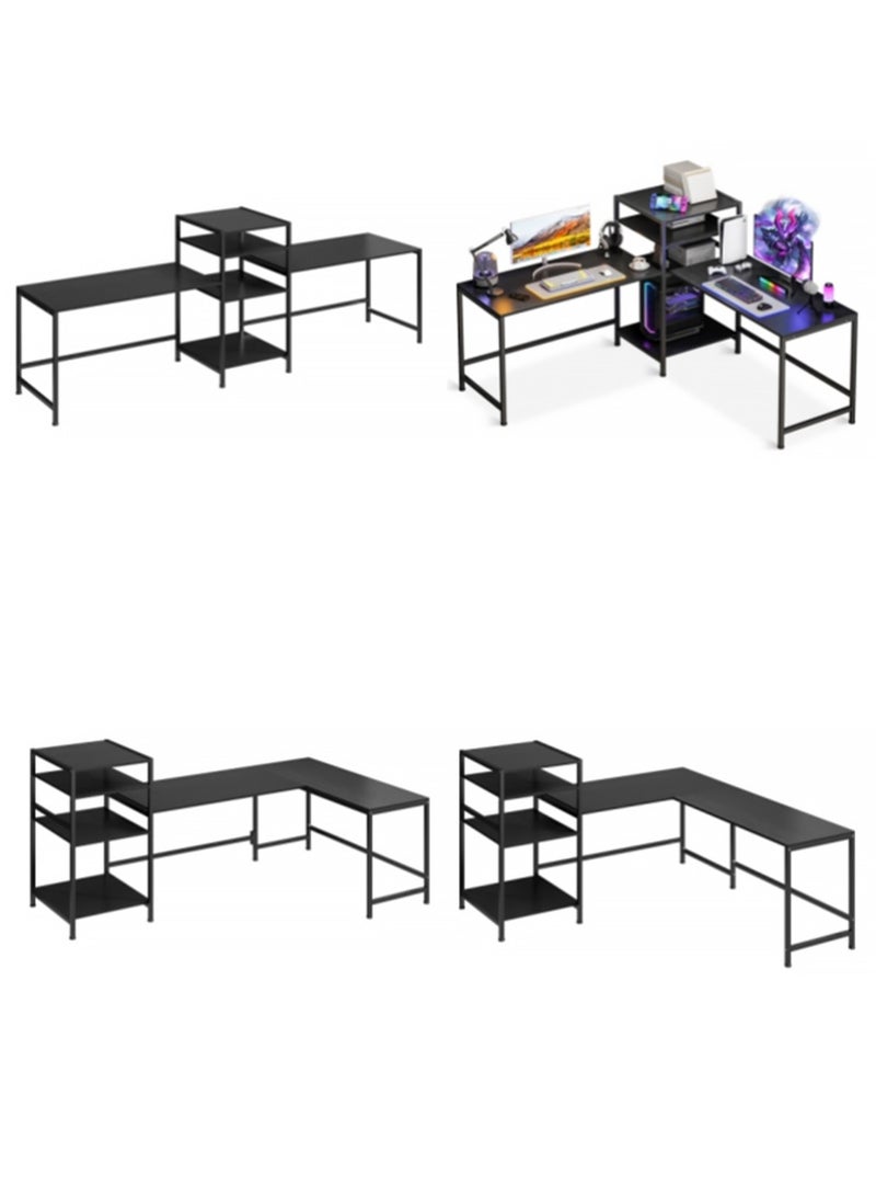 ADEBOLA Gaming Table with Bookshelf,L-shaped Corner Desk Bring 4 Storage Shelves, Used as Computer Table,Study Desk,Home Office Desk and Workstation - Image 3