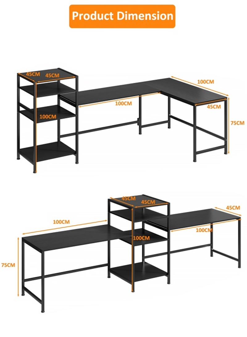 ADEBOLA Gaming Table with Bookshelf,L-shaped Corner Desk Bring 4 Storage Shelves, Used as Computer Table,Study Desk,Home Office Desk and Workstation - Image 4