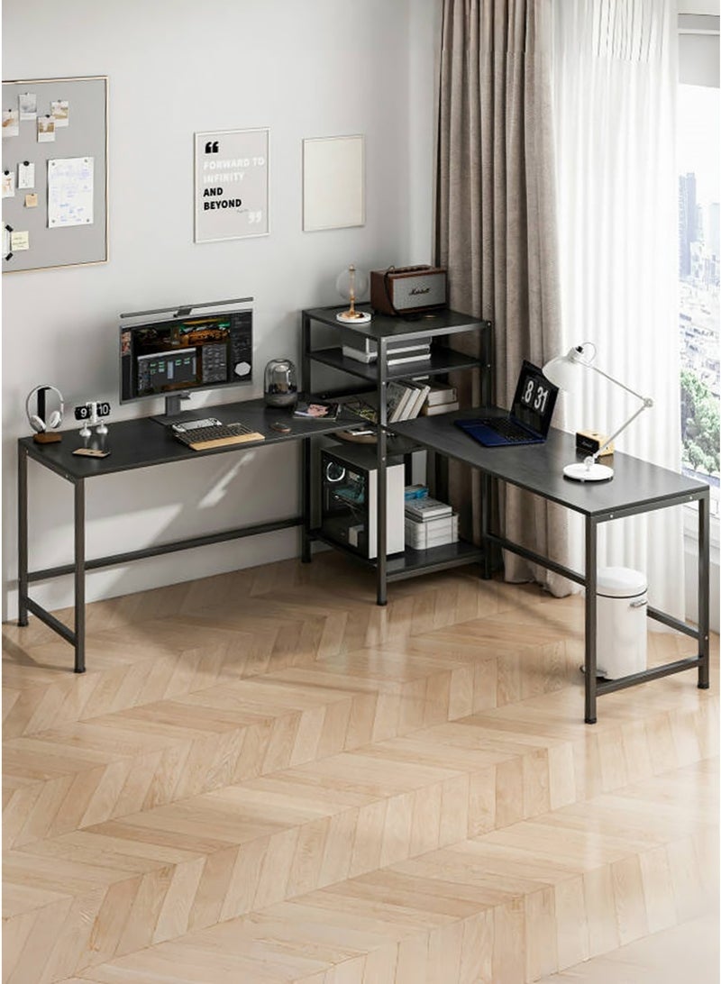 ADEBOLA Gaming Table with Bookshelf,L-shaped Corner Desk Bring 4 Storage Shelves, Used as Computer Table,Study Desk,Home Office Desk and Workstation - Image 5
