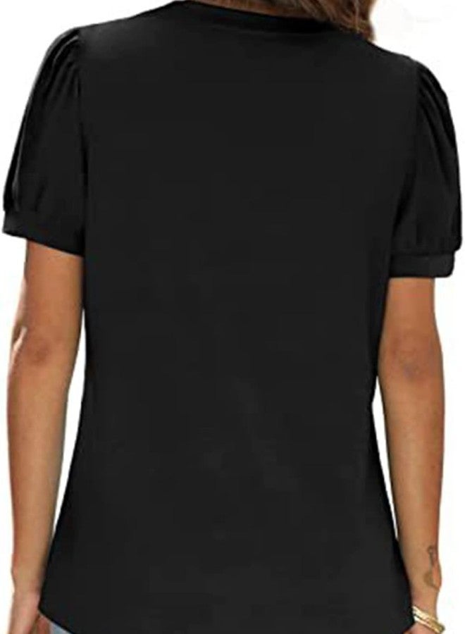 klarako Women V Neck Puff Sleeve Tops,Puff Sleeve T Shirt Summer Loose Casual Pure Color V Neck Short Sleeve Blouse Tops - Image 4
