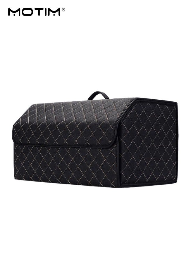 Motim Collapsible Car Trunk Organizer And Storage Box 55*30*30CM, Multi Compartment Leather Car Boot Organiser, Can Be Folded, Perfect For SUV Auto Vehicle Family Vans, Picnic, Black Beige L - Image 2