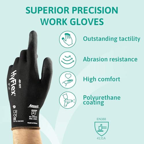 Ansell 48-101-10 Sensilite Gloves, Size 10, Black, Pack of 12 - Image 2