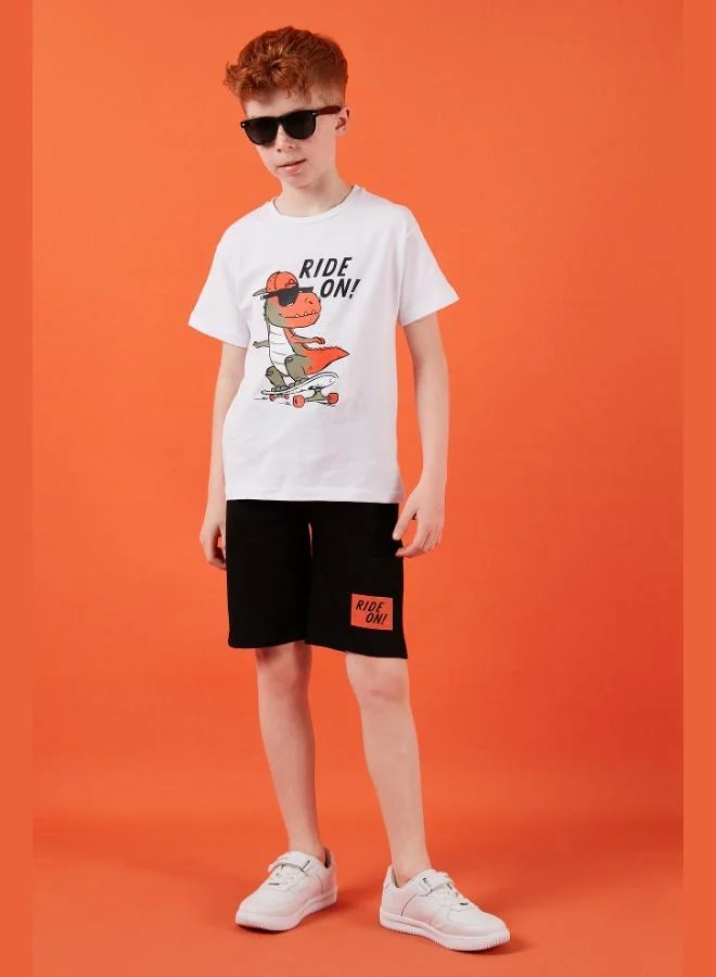 Lela Lela Cotton Regular Fit Crew Neck Shorts Bottom-Top Set Boy SET 6212014