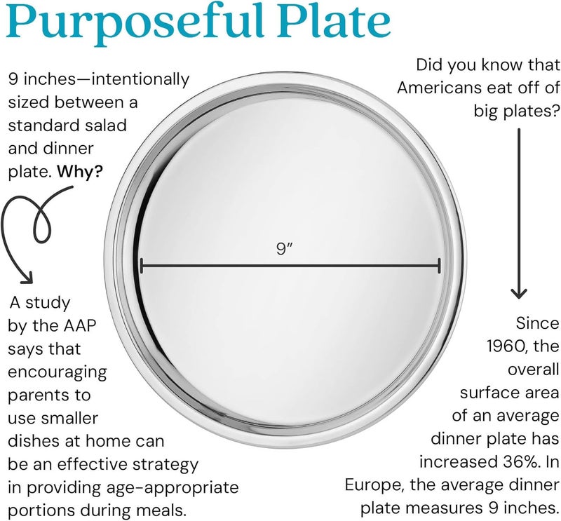 Ahimsa Stainless Steel Plates  9 Round Classic Stainless Steel Kids Plates Non Toxic Plate Camping Plate BPA Free  Dishwasher Safe Set of 4 - Image 2
