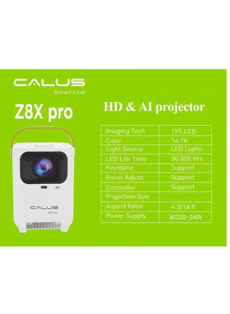 كالوس HD Projector Z8X Pro with 4K Support, Smart Home Theatre Projector, High Brightness Display, Auto Keystone, Portable Mini Projector for Movies, Gaming, Presentations & Entertainment - Image 3