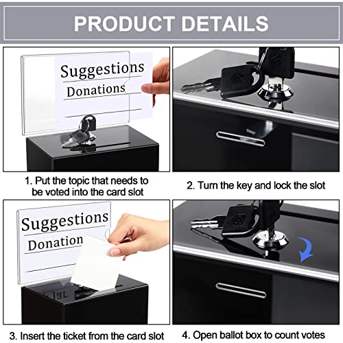 Tuanse 8 Packs Acrylic Donation Box with Lock and Sign Holder Clear Suggestion Ballot Box Plastic Voting Comment for Tip Jars Ticket Charity Survey Raffle Contest Fundraising, 6.1 x 4.3 x 3.8 Inch(Black) - Image 4
