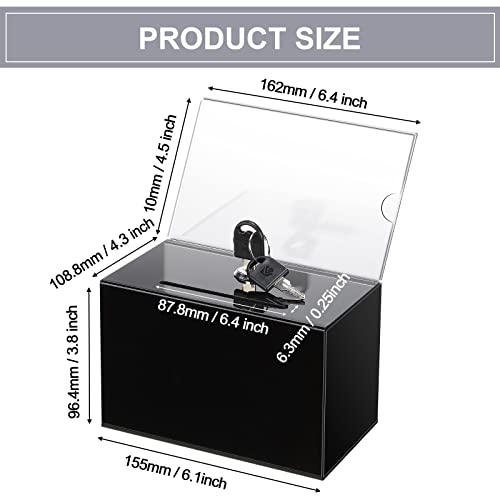 Tuanse 8 Packs Acrylic Donation Box with Lock and Sign Holder Clear Suggestion Ballot Box Plastic Voting Comment for Tip Jars Ticket Charity Survey Raffle Contest Fundraising, 6.1 x 4.3 x 3.8 Inch(Black) - Image 2