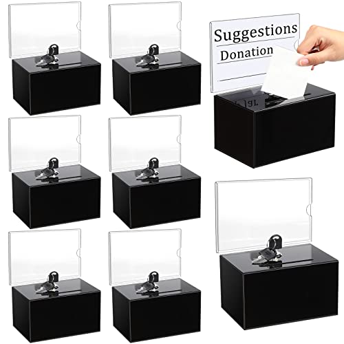 Tuanse 8 Packs Acrylic Donation Box with Lock and Sign Holder Clear Suggestion Ballot Box Plastic Voting Comment for Tip Jars Ticket Charity Survey Raffle Contest Fundraising, 6.1 x 4.3 x 3.8 Inch(Black) - Image 1