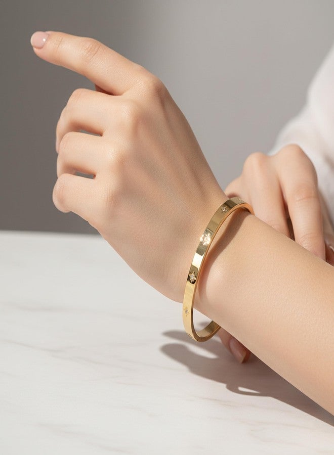 MEENAZ Gold Bangle Set Broad Bracelet for Women Stylish | Stainless Steel American Diamond AD Kada for Girls| Anti Tarnish Jewellery for women | Valentine Gift for girlfriend Wife gifts for woman-366 - Image 2