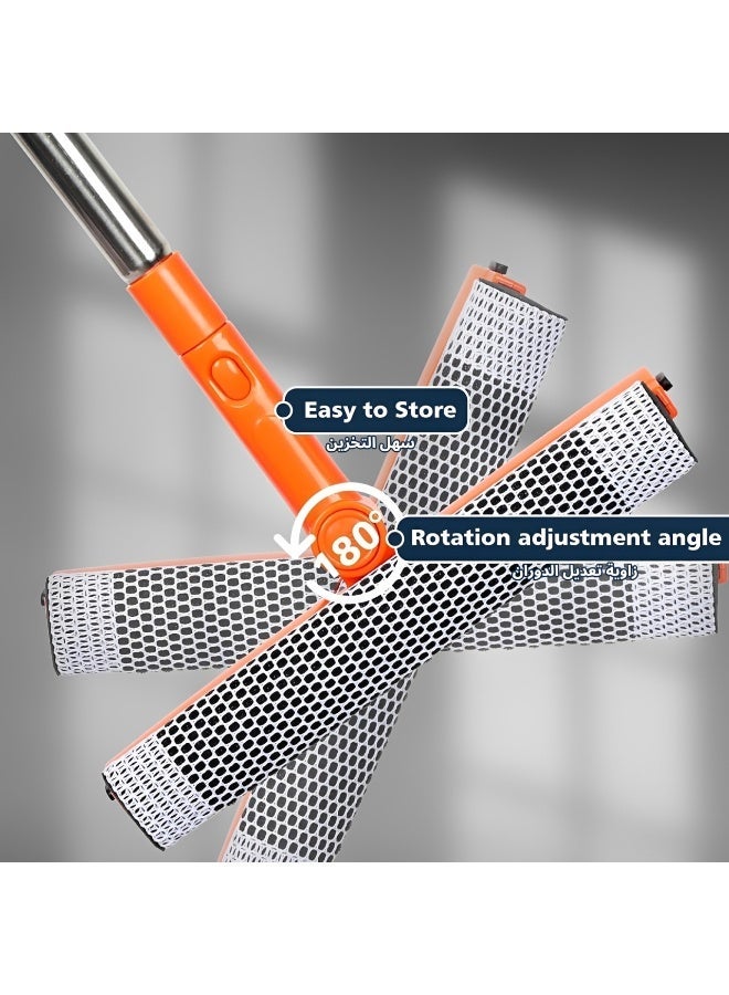 Professional 1.4M Window Squeegee Cleaner, 2 in 1 Sponge and Rubber Blade Glass Cleaning Tool with Long Stainless Steel Handle for Home Windows, Shower Doors, Mirrors and Car Windshield - Image 4