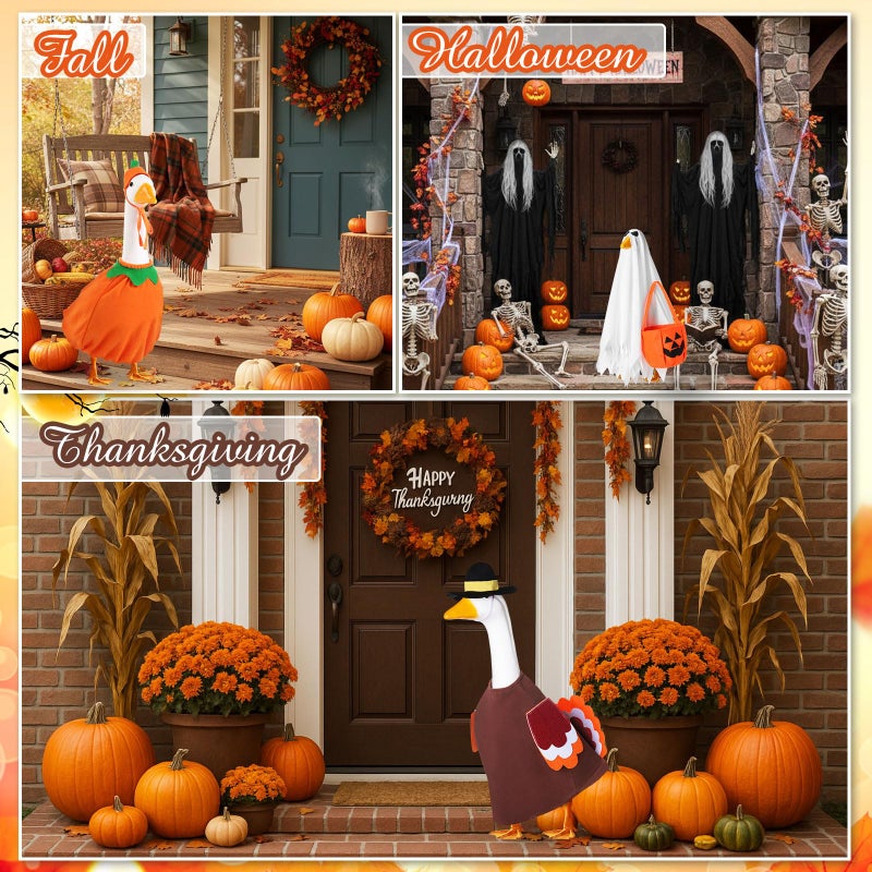 Silicherry 11 Set Holiday Porch Goose Outfits All Seasons Goose Clothes Umbrella Easter Statue Costume for Patio Lawn Outdoor(23",Boy Style) - Image 5