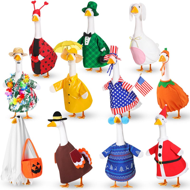 Silicherry 11 Set Holiday Porch Goose Outfits All Seasons Goose Clothes Umbrella Easter Statue Costume for Patio Lawn Outdoor(23",Boy Style) - Image 1