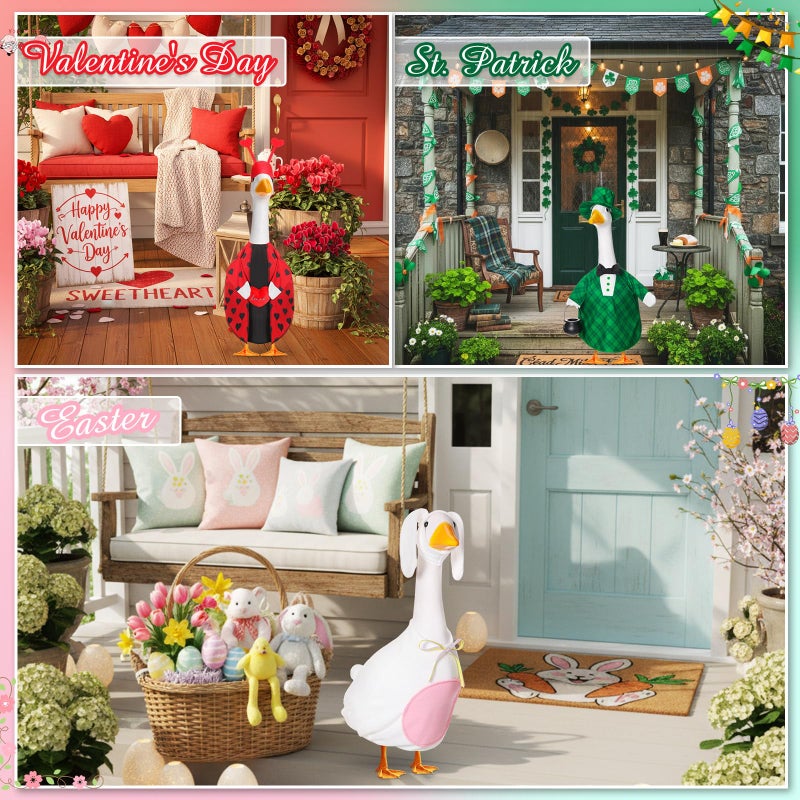 Silicherry 11 Set Holiday Porch Goose Outfits All Seasons Goose Clothes Umbrella Easter Statue Costume for Patio Lawn Outdoor(23",Boy Style) - Image 3