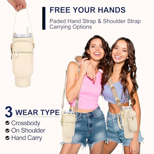 GOEWY Water Bottle Carrier Bag Stanley Cup Accessories with Adjustable Shoulder Strap & Phone Pocket Fits 40oz Tumbler with Handle Ideal Gift for Women - Image 3