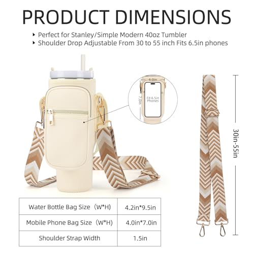 GOEWY Water Bottle Carrier Bag Stanley Cup Accessories with Adjustable Shoulder Strap & Phone Pocket Fits 40oz Tumbler with Handle Ideal Gift for Women - Image 2