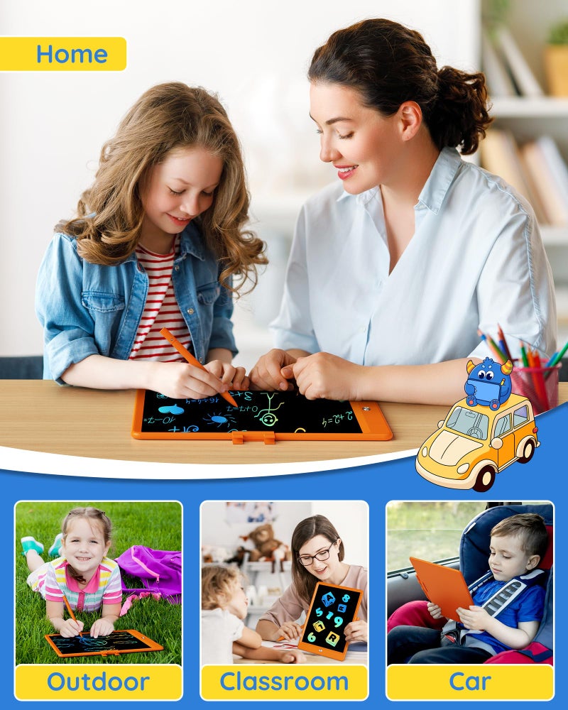 TEKFUN Toys for Girls Boys 10IN LCD Writing Tablet, Magic Doodle Board with Anti-Lost Stylus, Mess Free Coloring for Toddlers Drawing Pad, Toddler Travel Car Plane Trip Toys Gifts (Orange) - Image 5