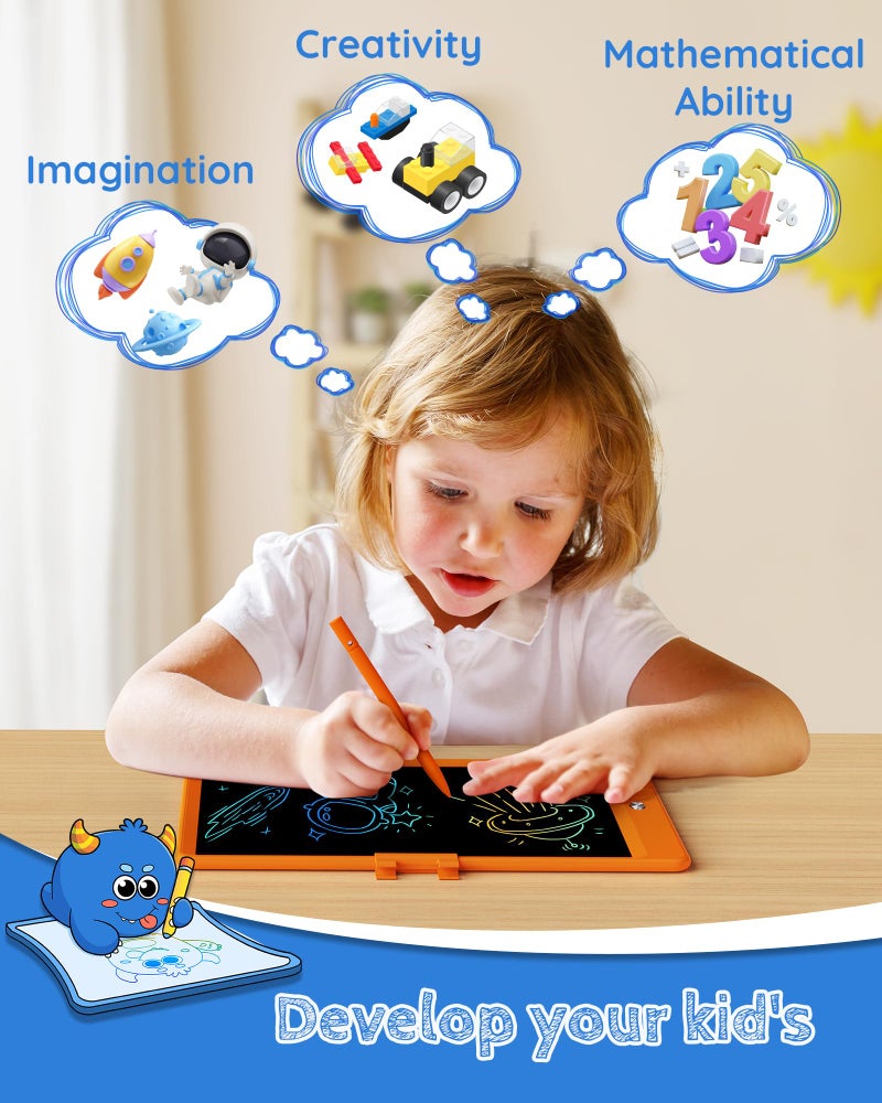 TEKFUN Toys for Girls Boys 10IN LCD Writing Tablet, Magic Doodle Board with Anti-Lost Stylus, Mess Free Coloring for Toddlers Drawing Pad, Toddler Travel Car Plane Trip Toys Gifts (Orange) - Image 2