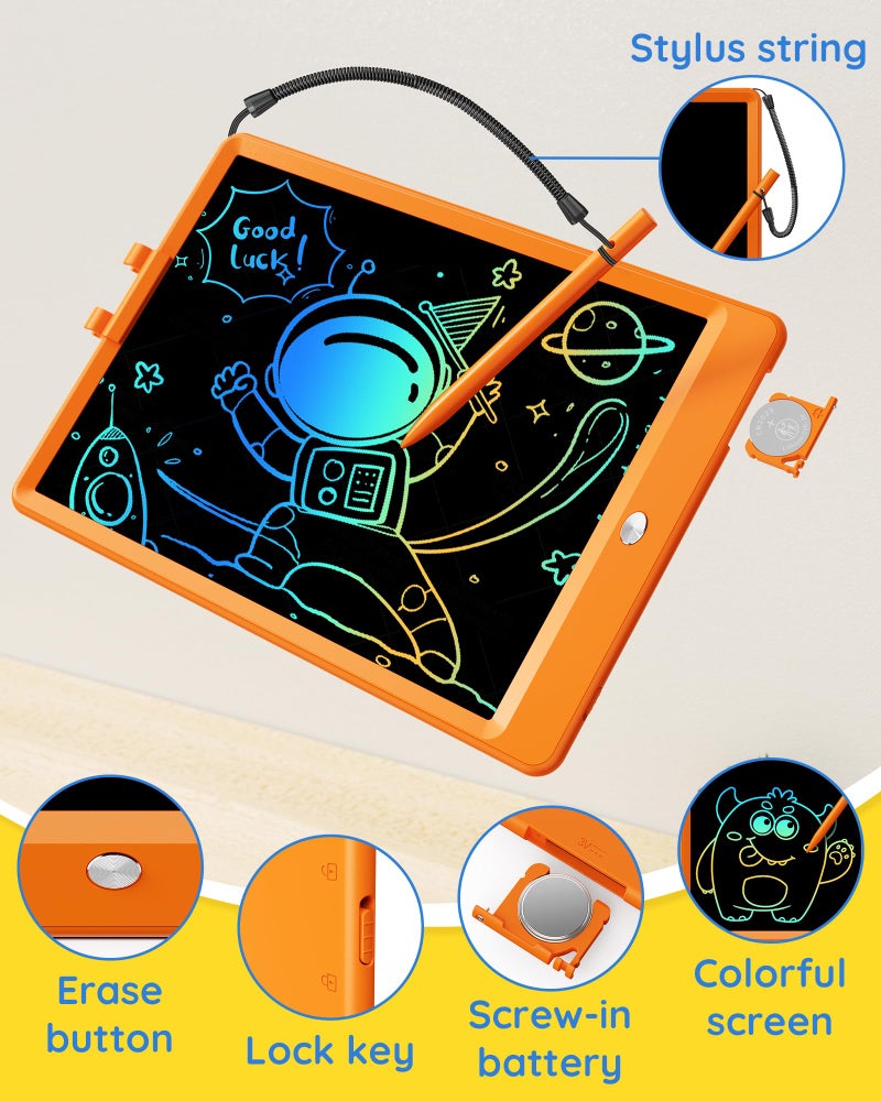 TEKFUN Toys for Girls Boys 10IN LCD Writing Tablet, Magic Doodle Board with Anti-Lost Stylus, Mess Free Coloring for Toddlers Drawing Pad, Toddler Travel Car Plane Trip Toys Gifts (Orange) - Image 4