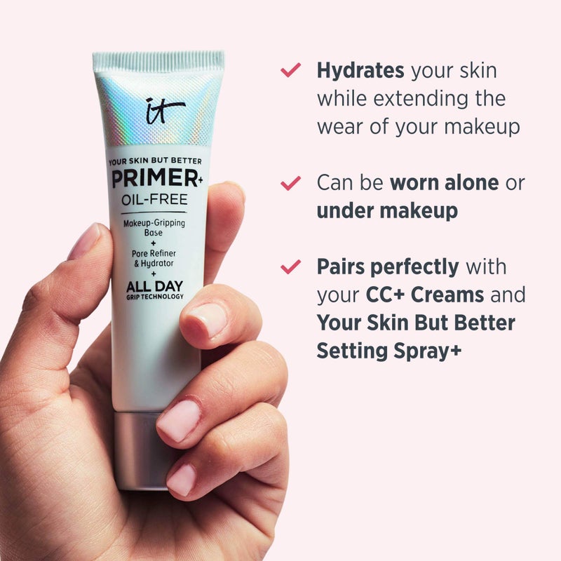 IT Cosmetics Your Skin But Better Makeup Primer+ - Extends Makeup Wear, Hydrates Skin, Refines the Look of Pores - With Glycerin, Bark Extract & Ginger Root Extract - Oil-Free Formula - 1 fl oz - Image 4