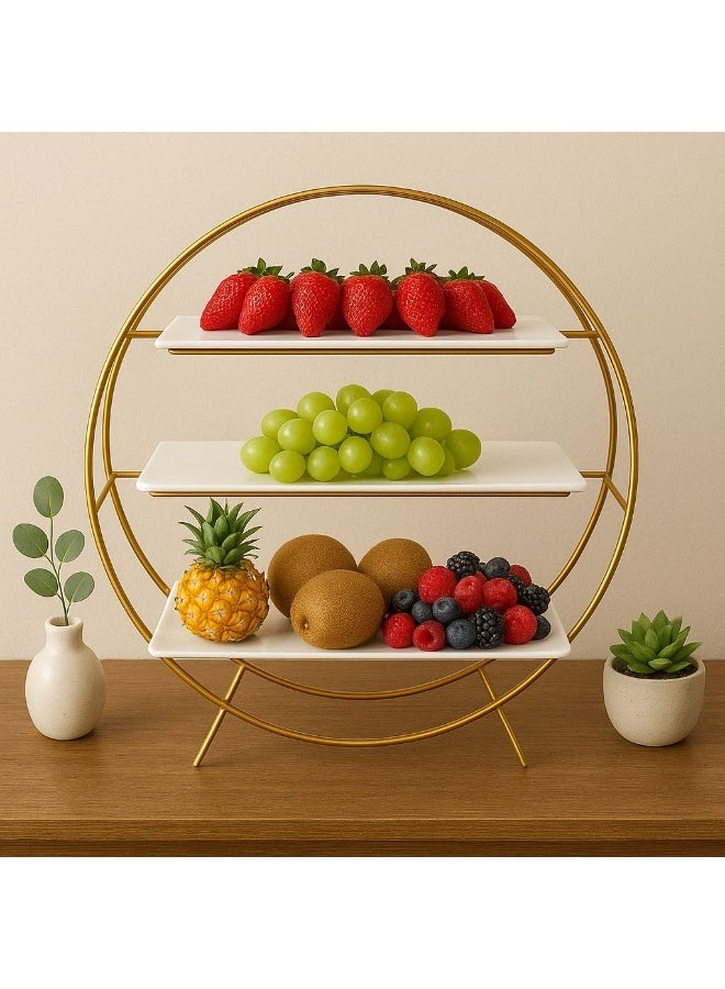 ناما استاند اطباق معدن 3 دور مقاس 55 سم  ومعاه 3 طبق بورسلين مقاس 40*25 سم - Image 2